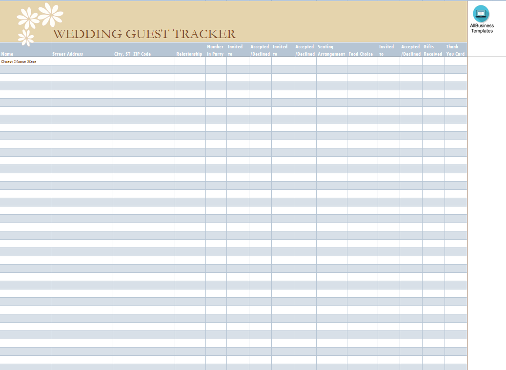 wedding guest tracker voorbeeld afbeelding 