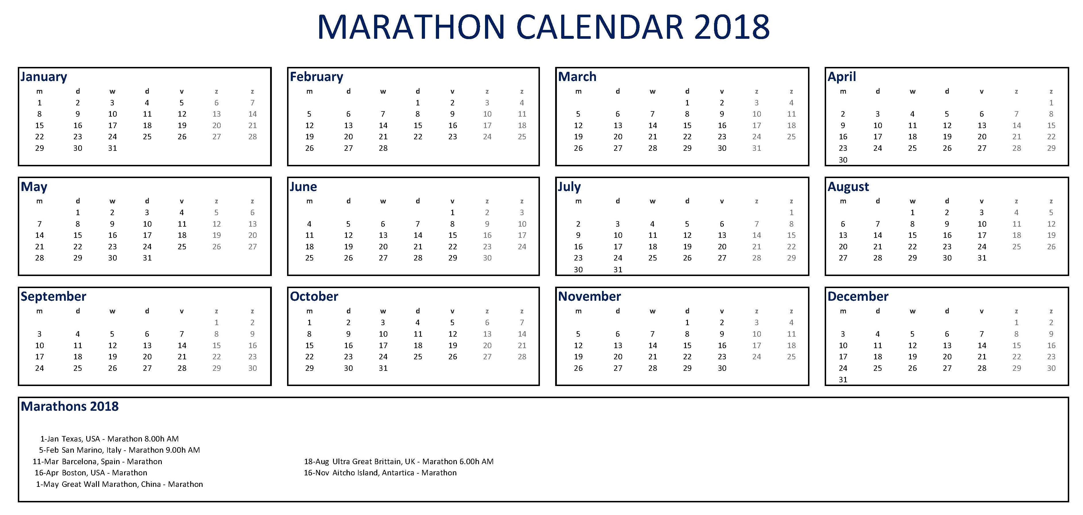 marathon calendar excel modèles