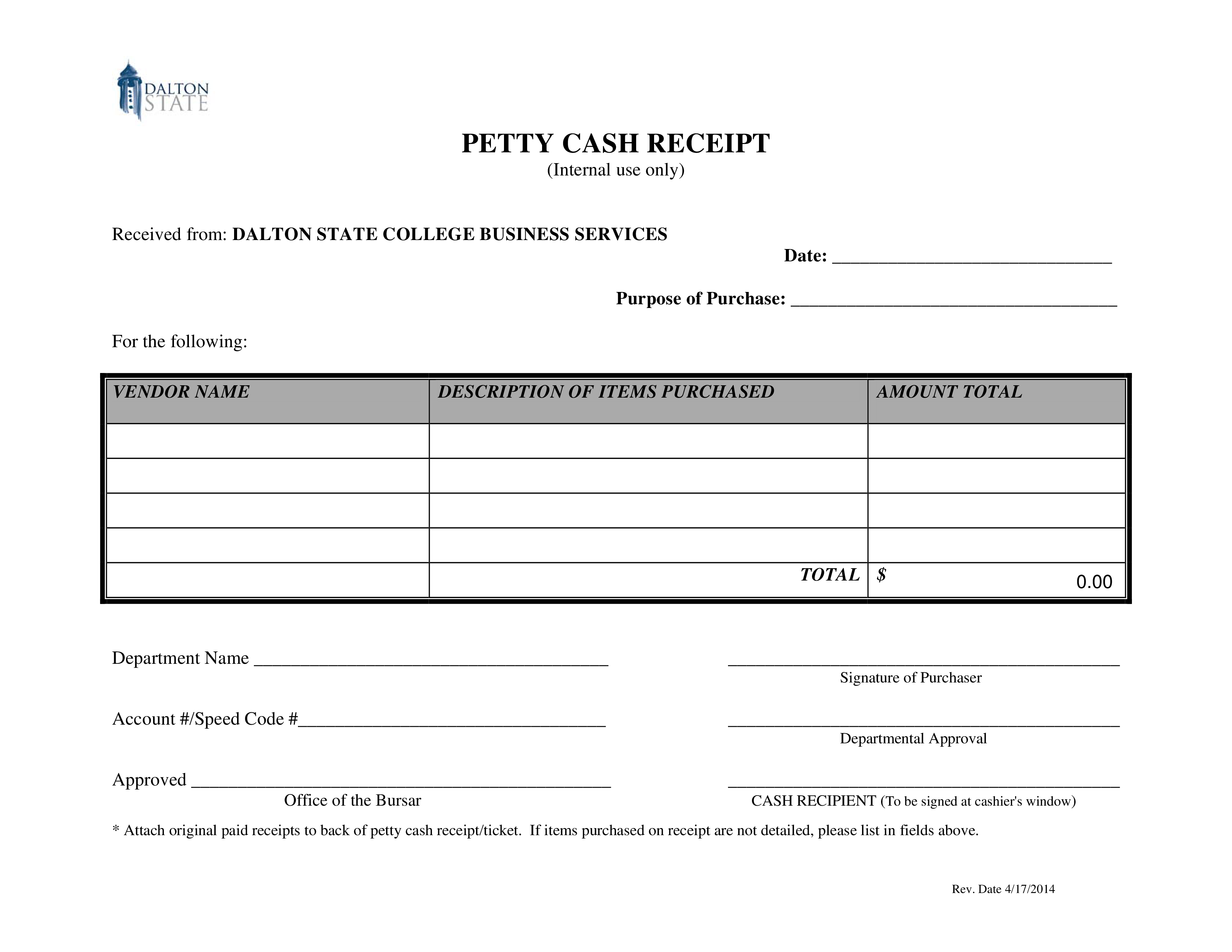 formal petty cash template