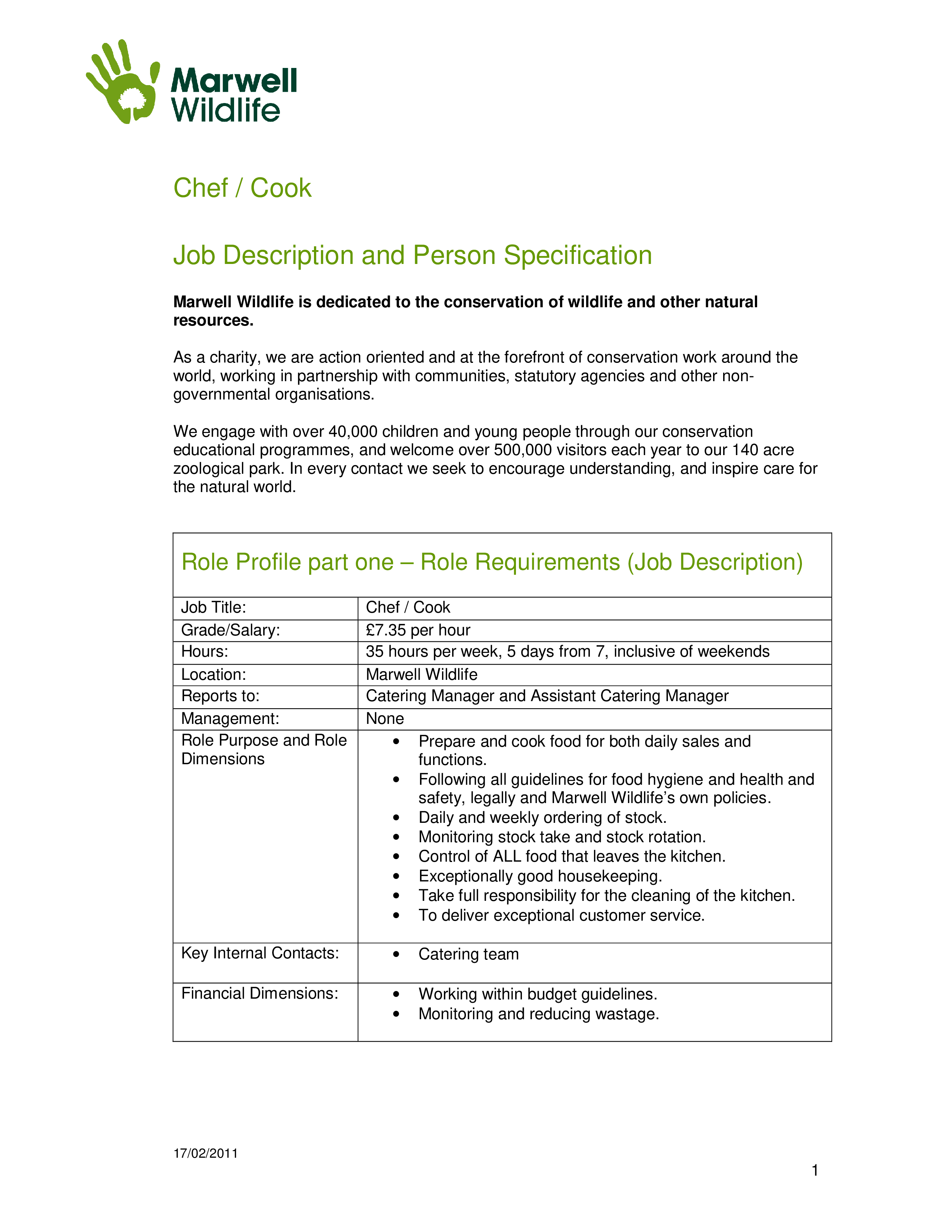 Chef Job Description Template