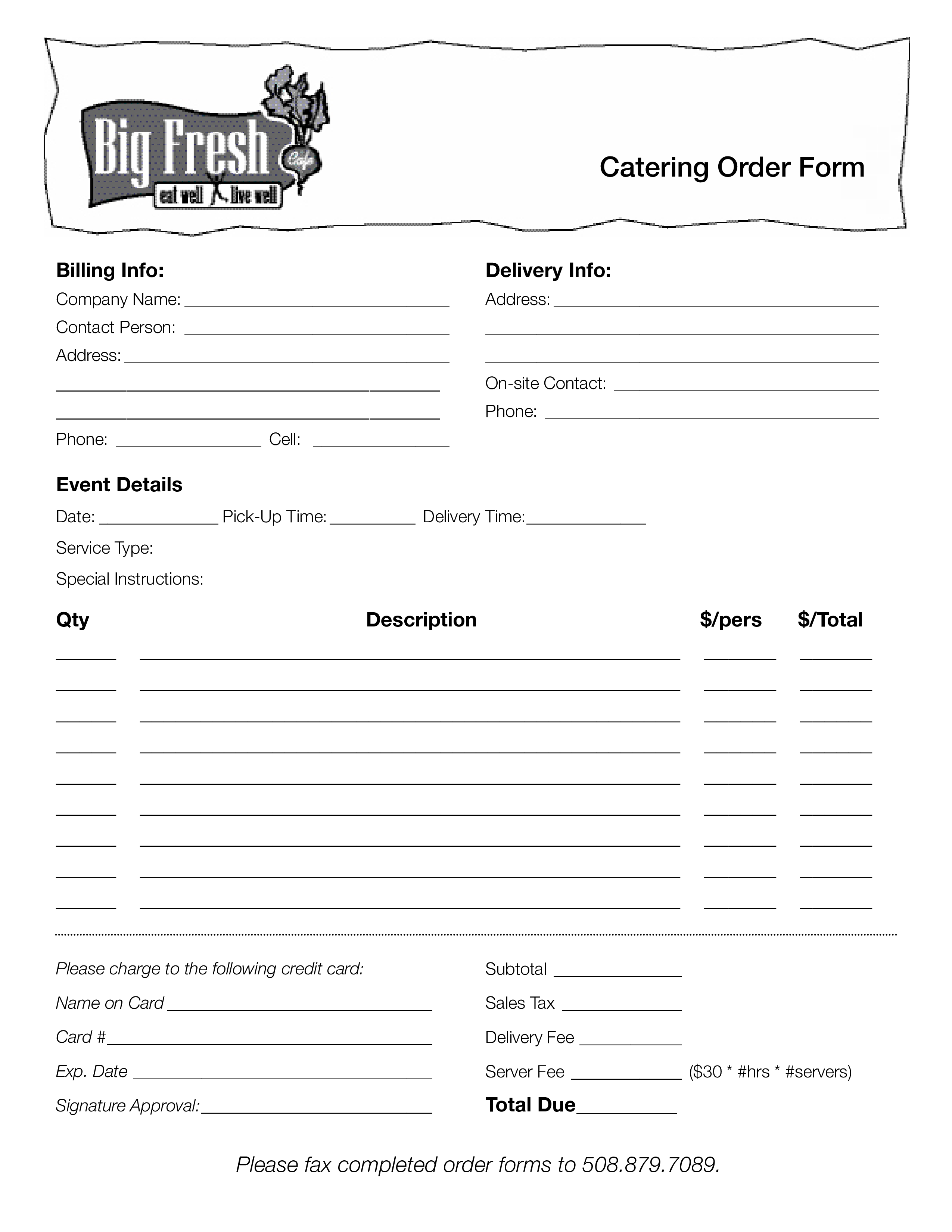 Catering Order Form Templates At Allbusinesstemplates Com