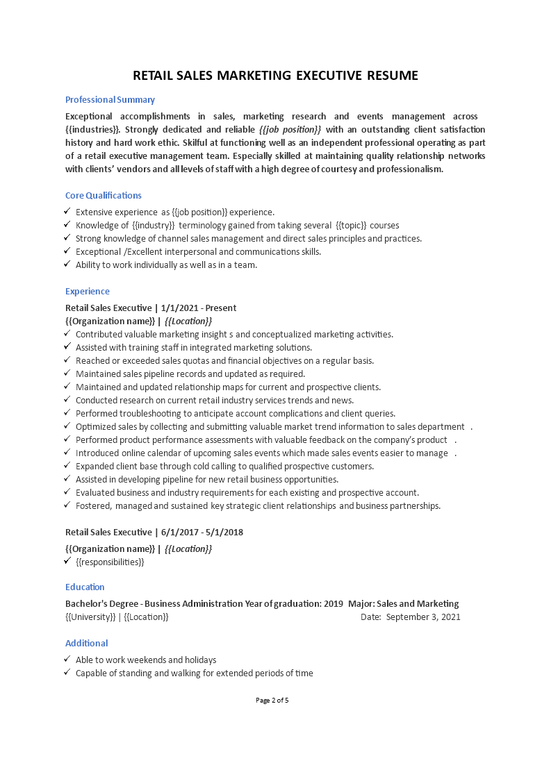 entry level sales representative or coordinator resume Hauptschablonenbild