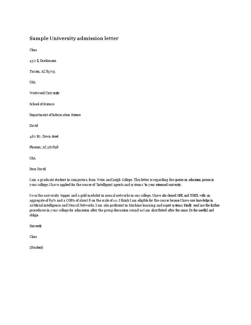 College Acceptance Letter Template