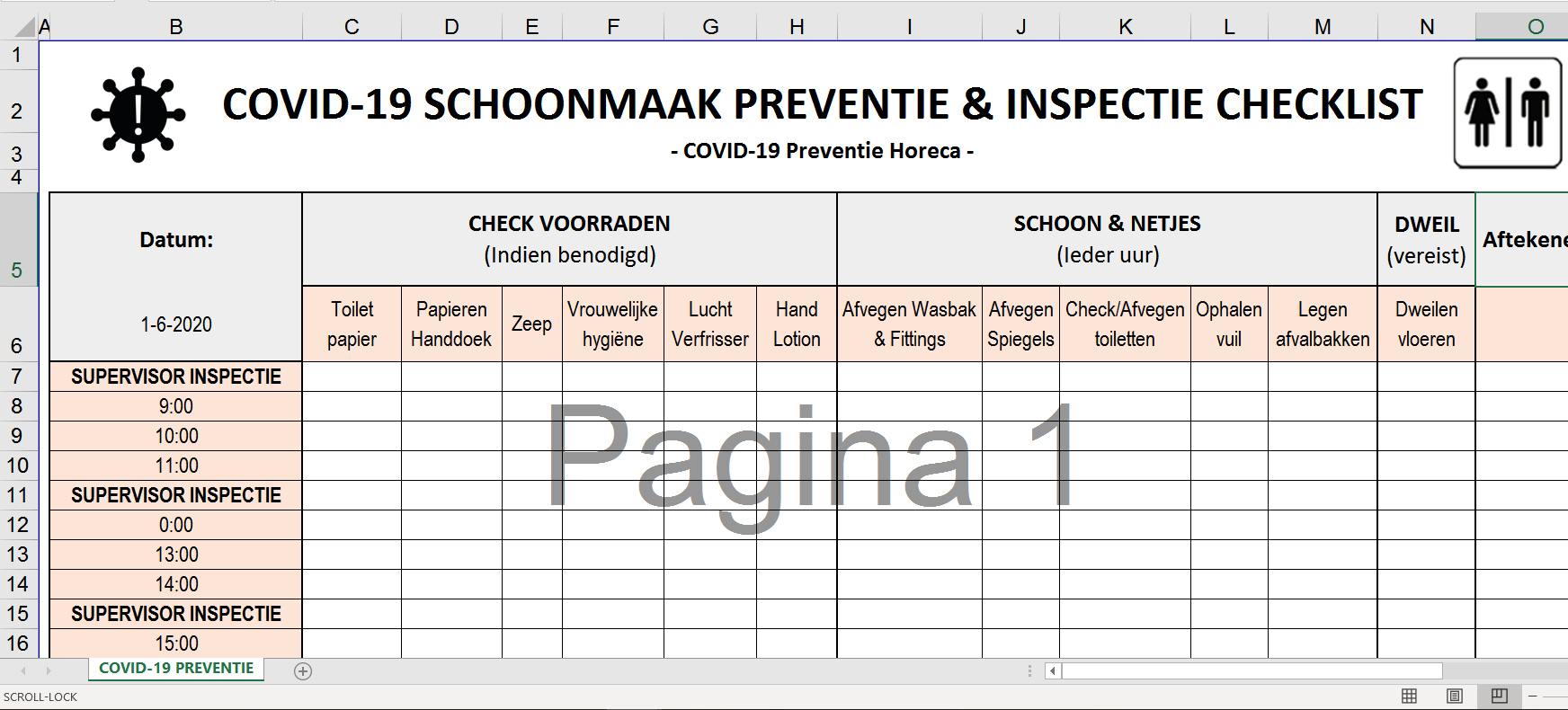 covid-19 toilet reinigingsschema template