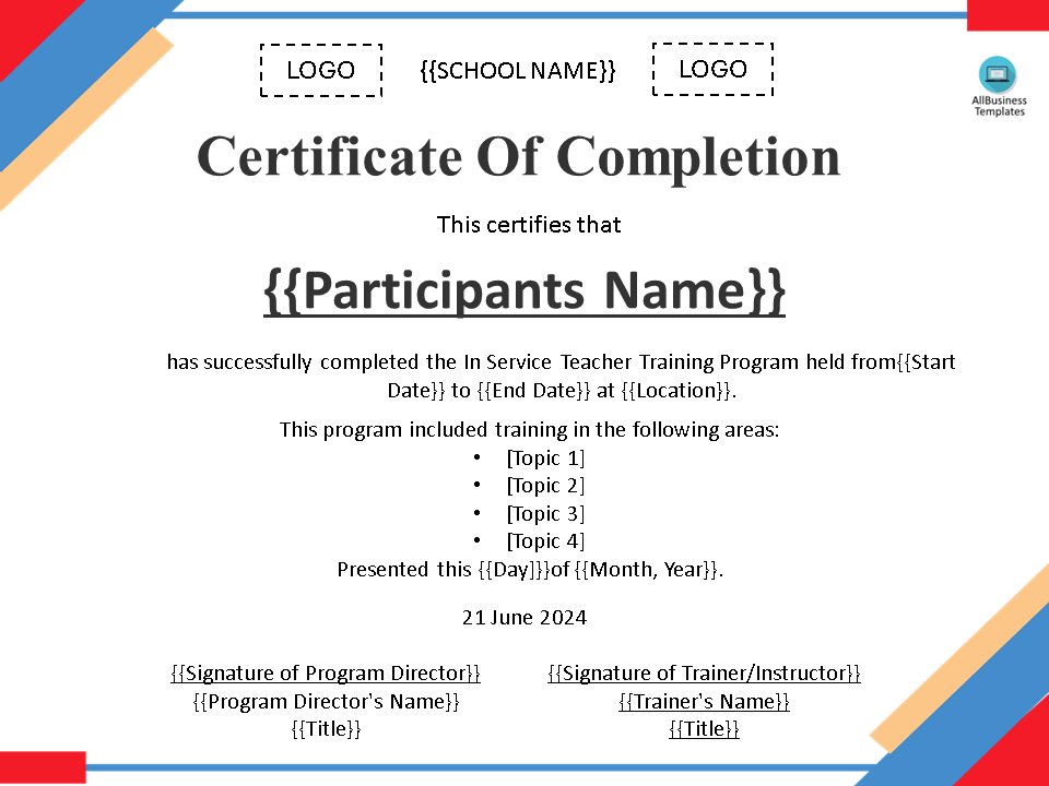 In Service Teacher Training Certificate | Templates at