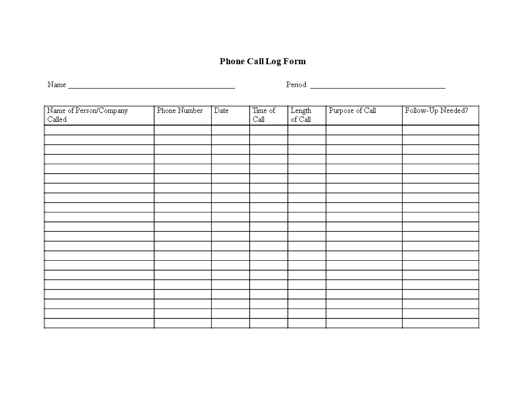 Phone Call Log Form In Word 模板