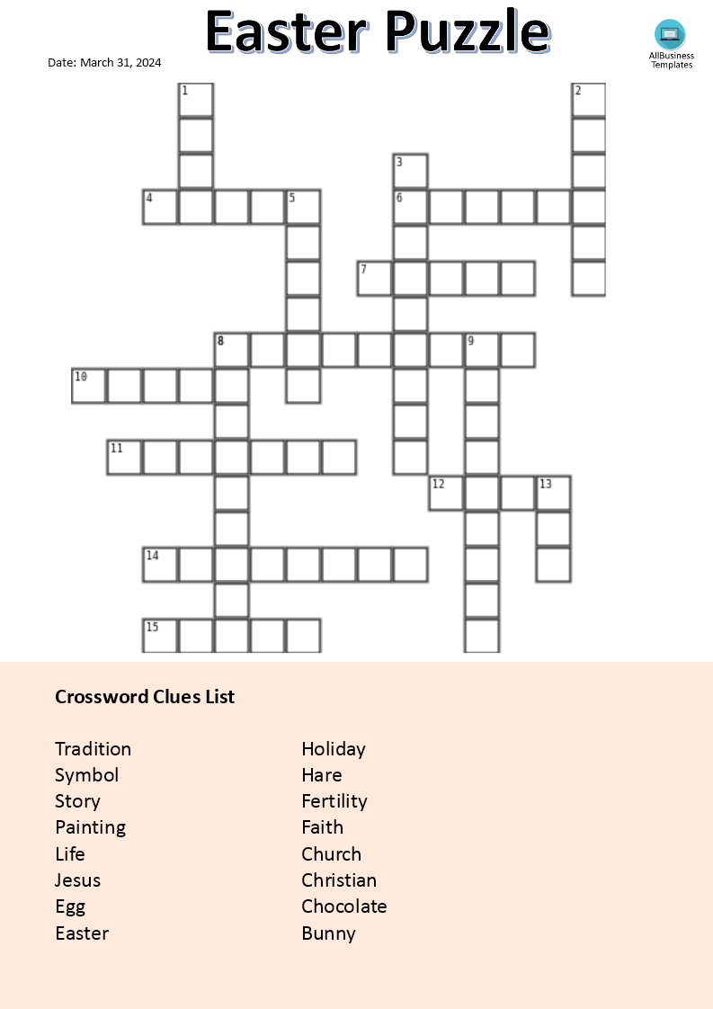 easter crossword template