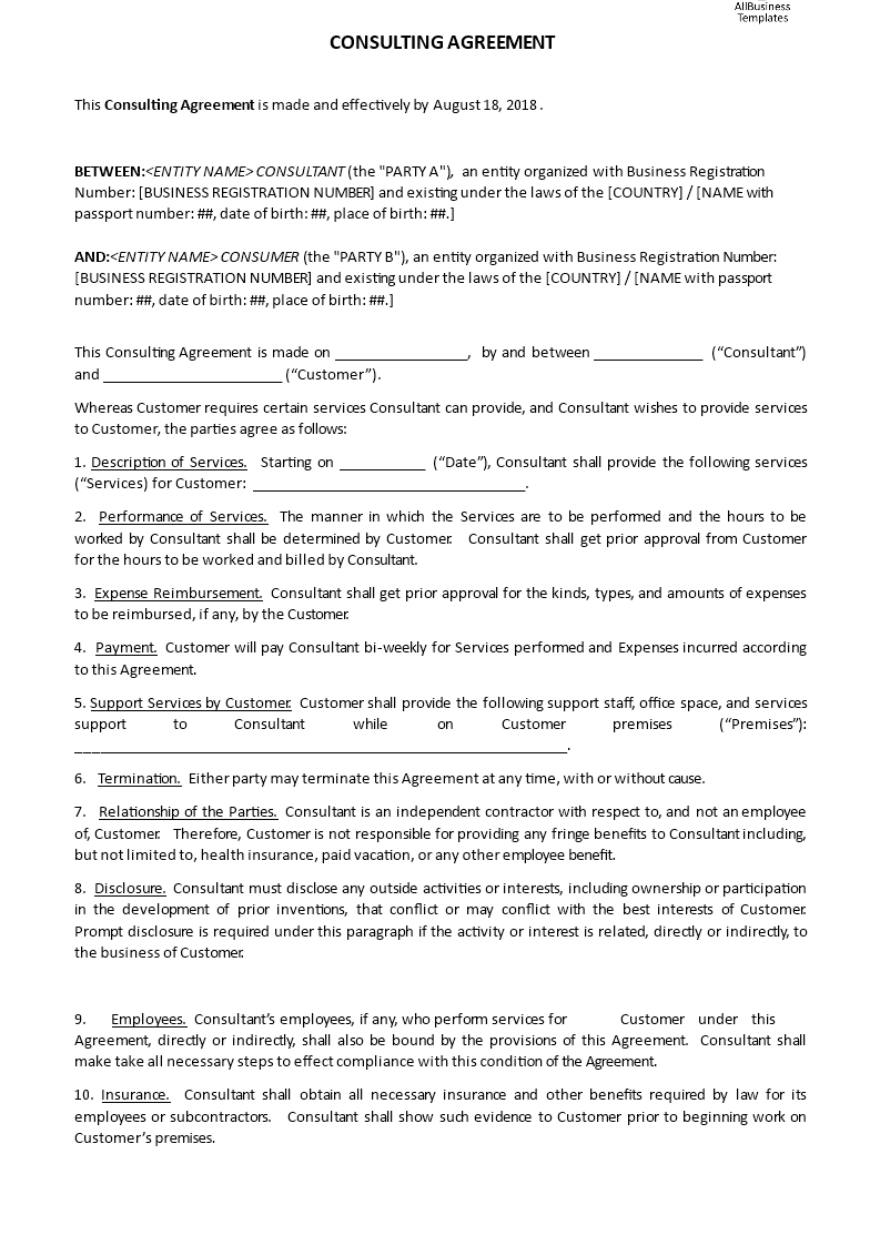 independent consulting agreement Hauptschablonenbild