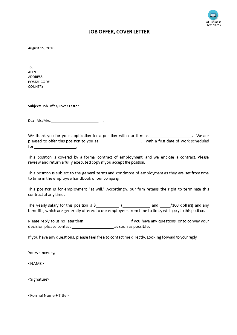 employment offer cover letter