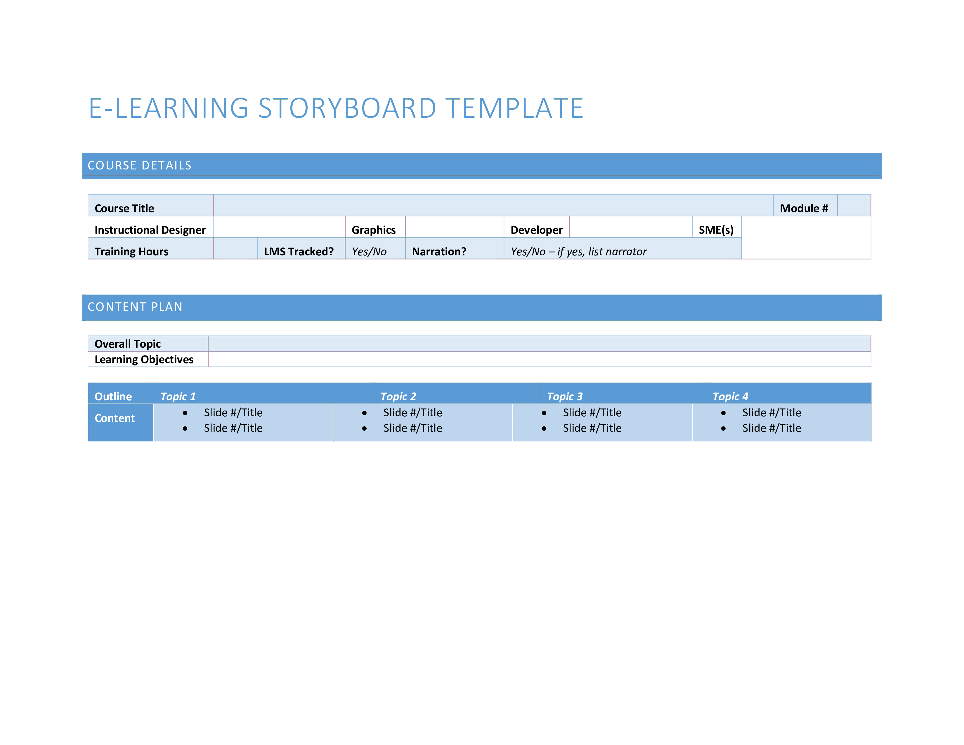 E Learning Storyboard 模板