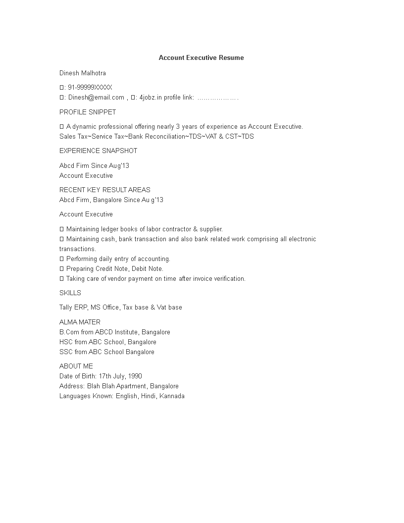 account executive resume word modèles