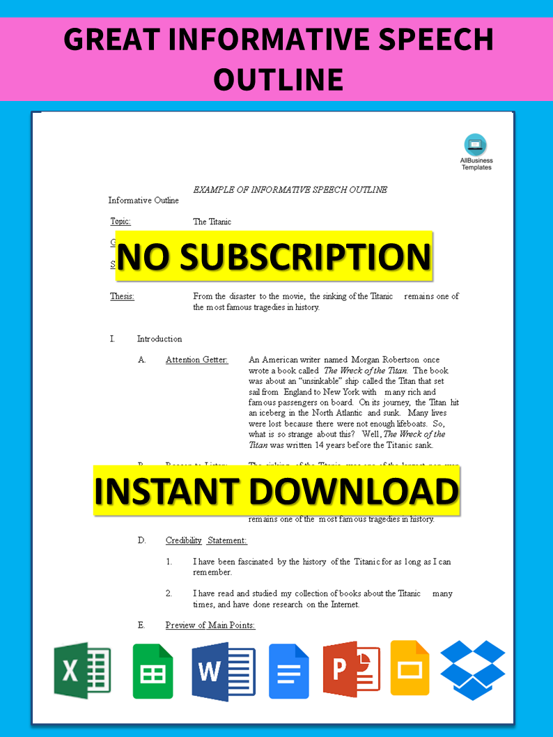 great informative speech outline template