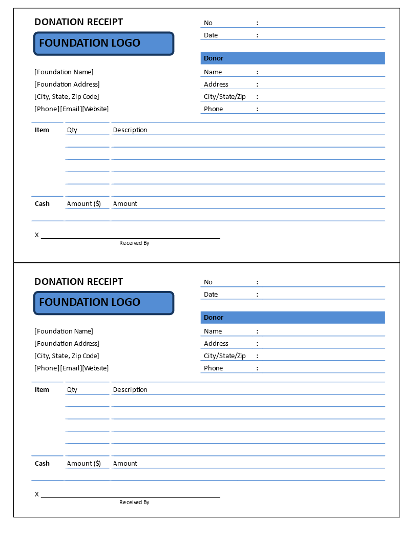 donation receipt cash and items plantilla imagen principal