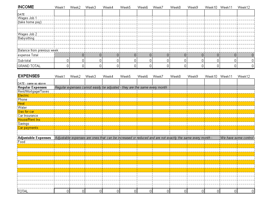 excel blank home budget template