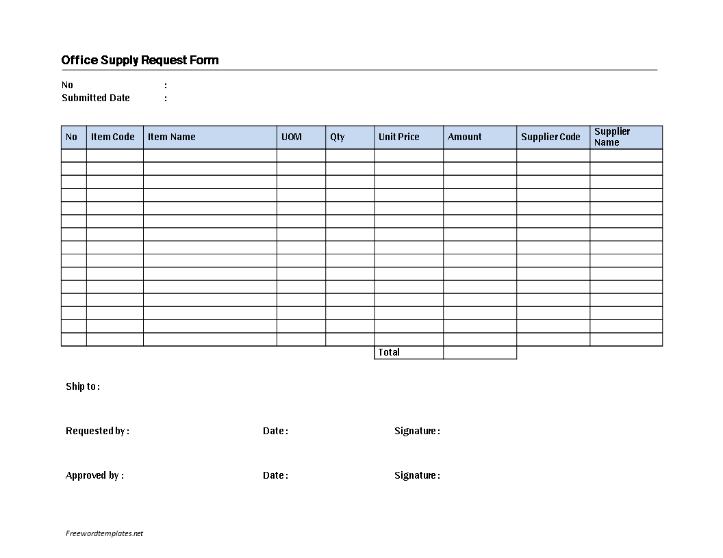 office supply request form template