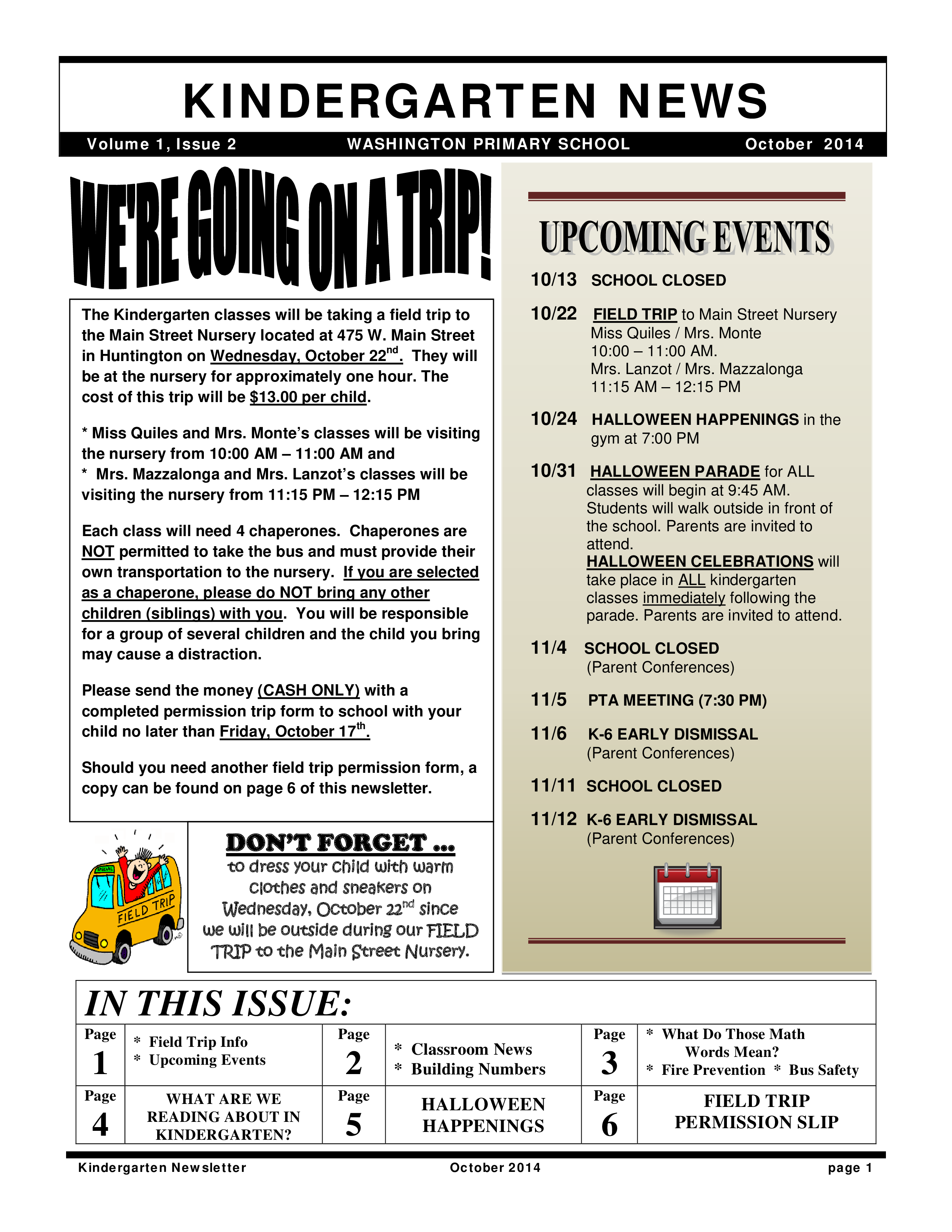 Kindergarten Events Newsletter main image