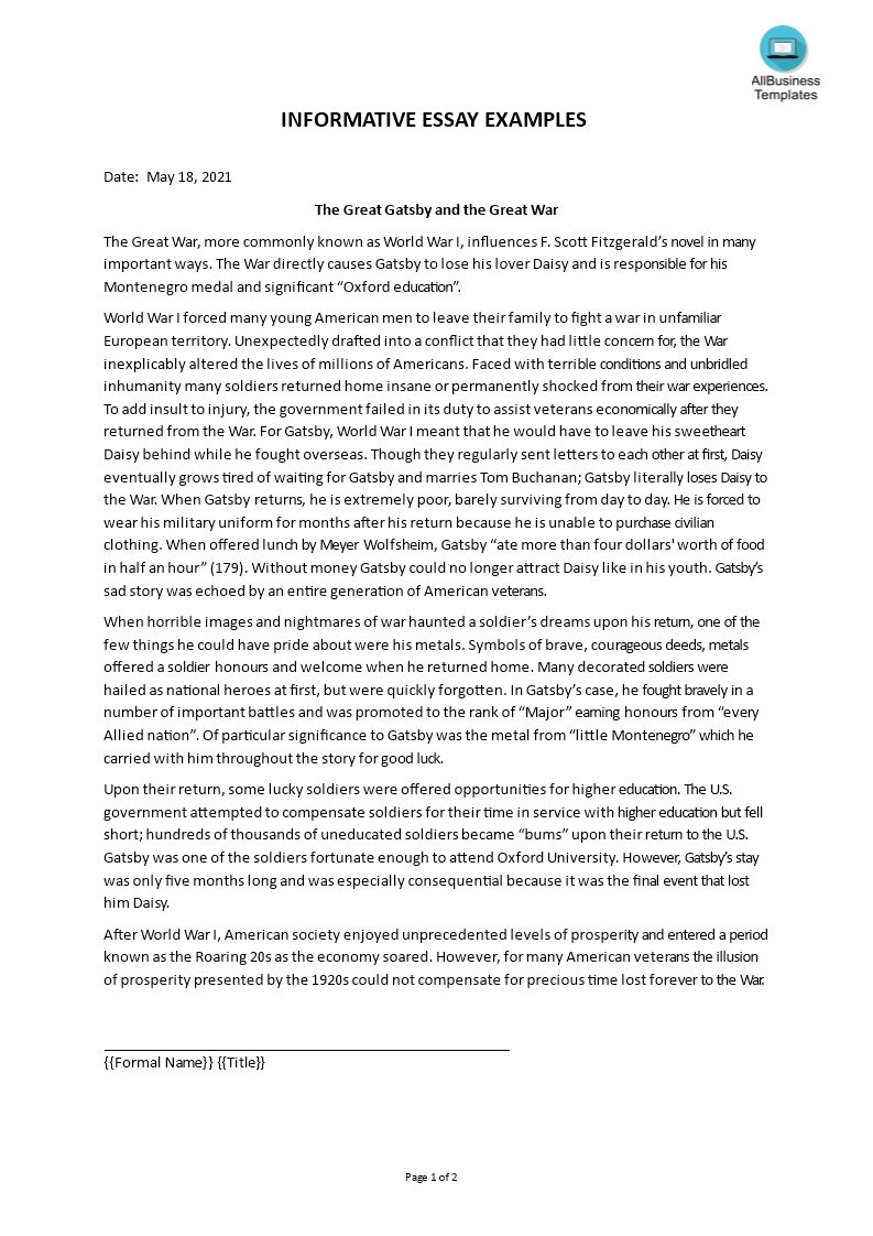 informative essay example template