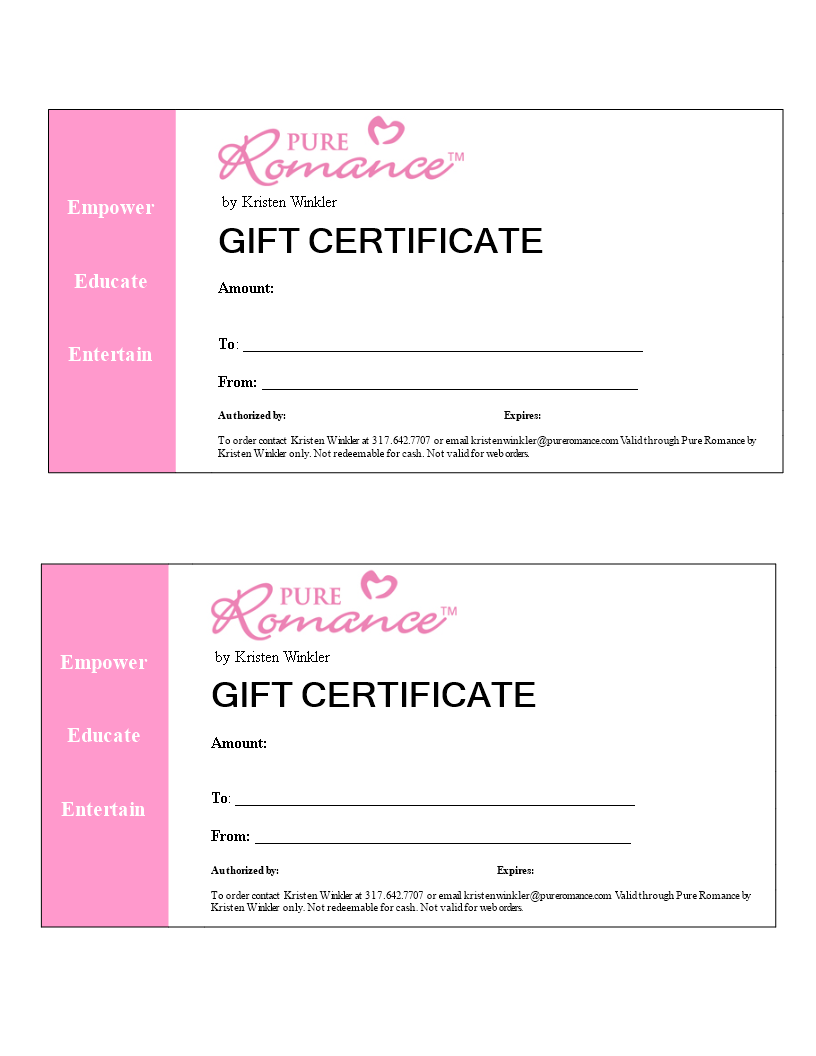 Romance Gift Certificate Word main image