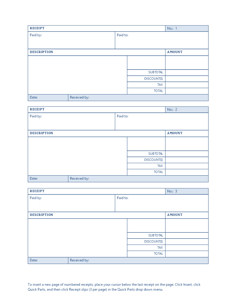 blank receipt Hauptschablonenbild