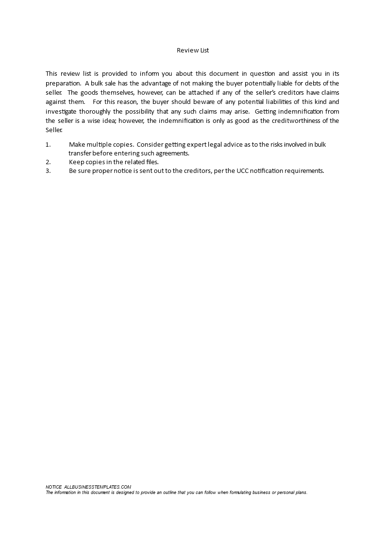 Bulk Sale Agreement Templates at