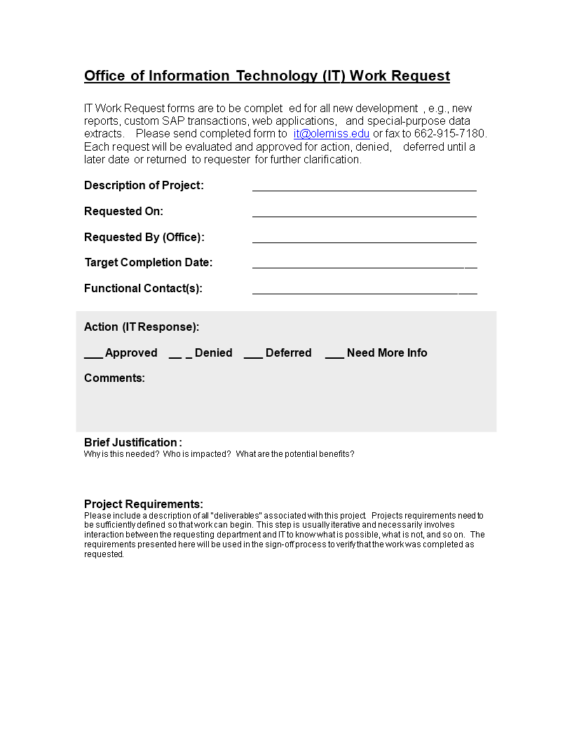 office of information technology work request template