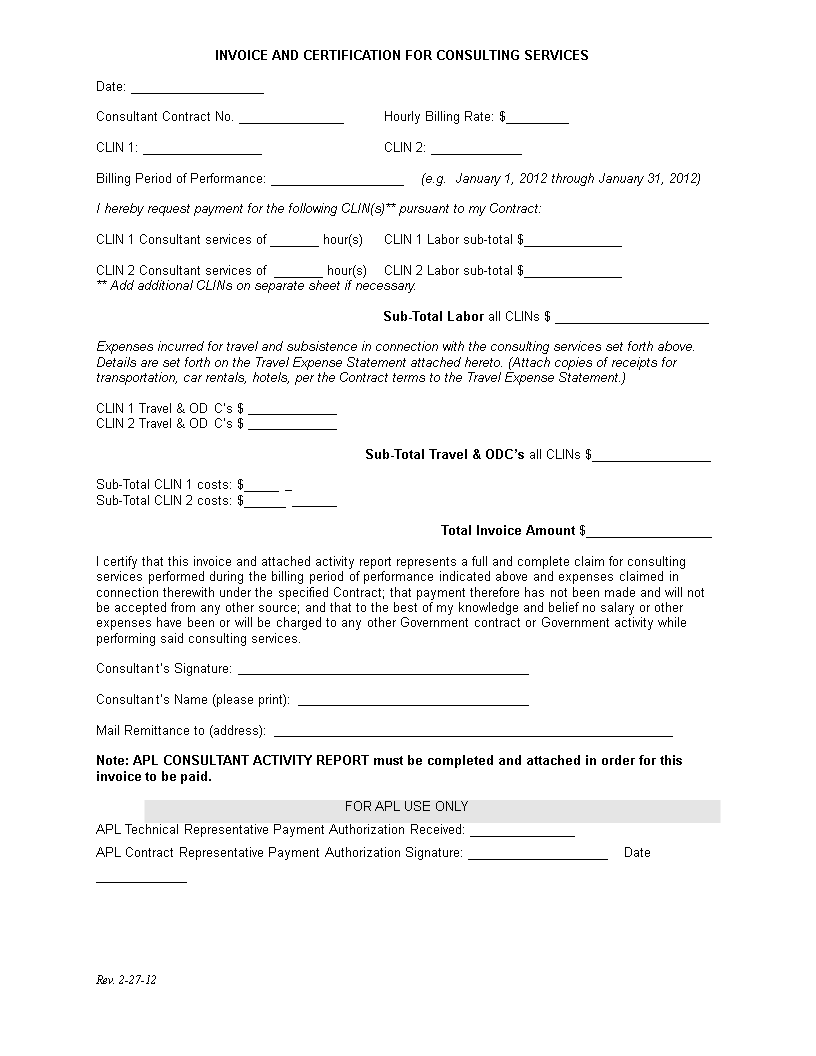 consulting service invoice word template