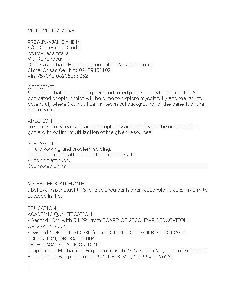 Diploma Fresher Resume Sample main image