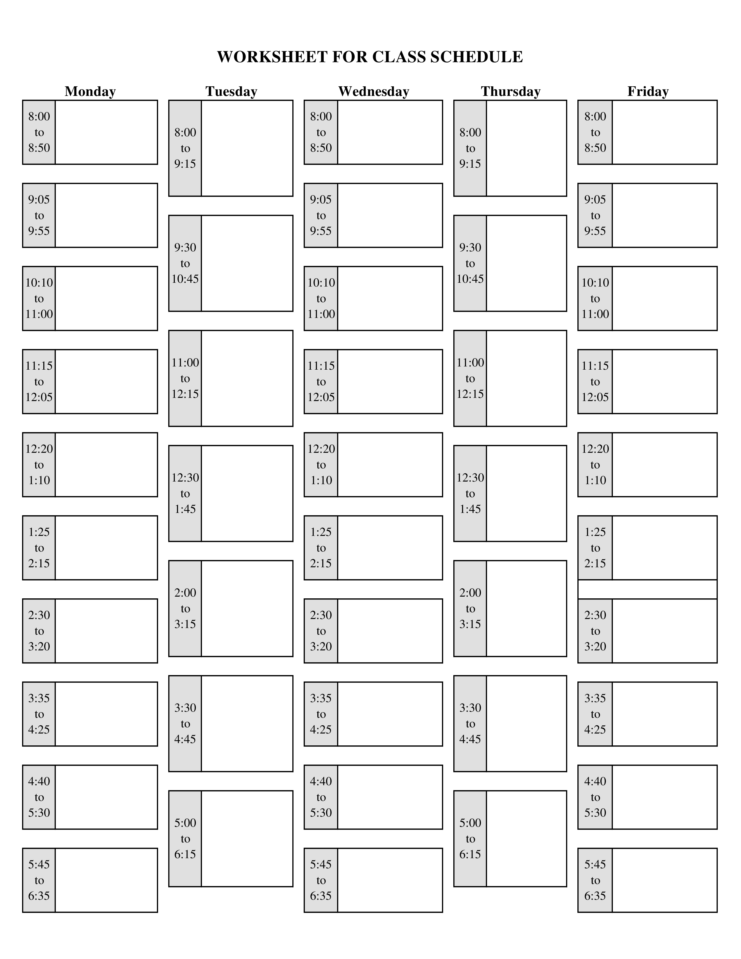 blank school schedule printable Hauptschablonenbild