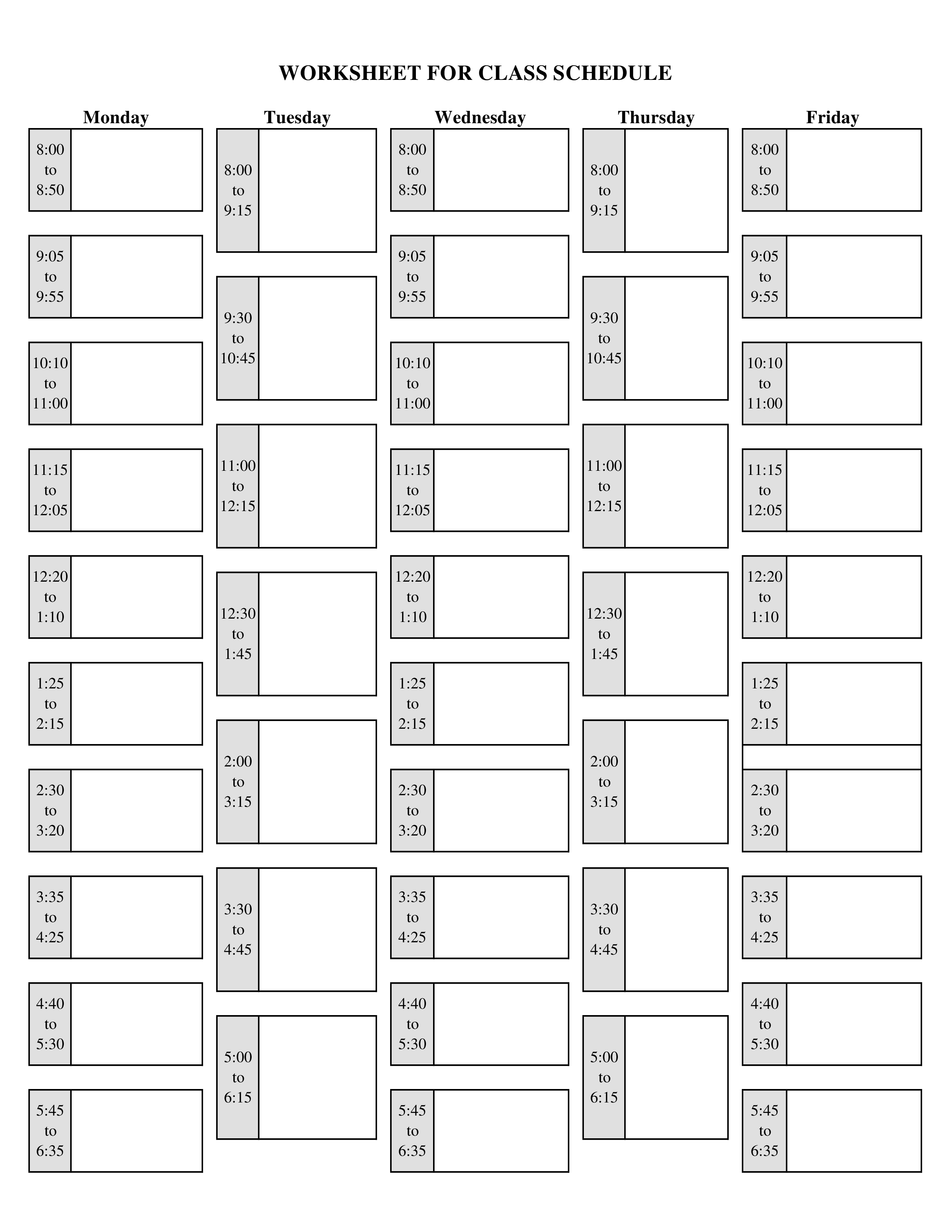 blank school schedule printable template