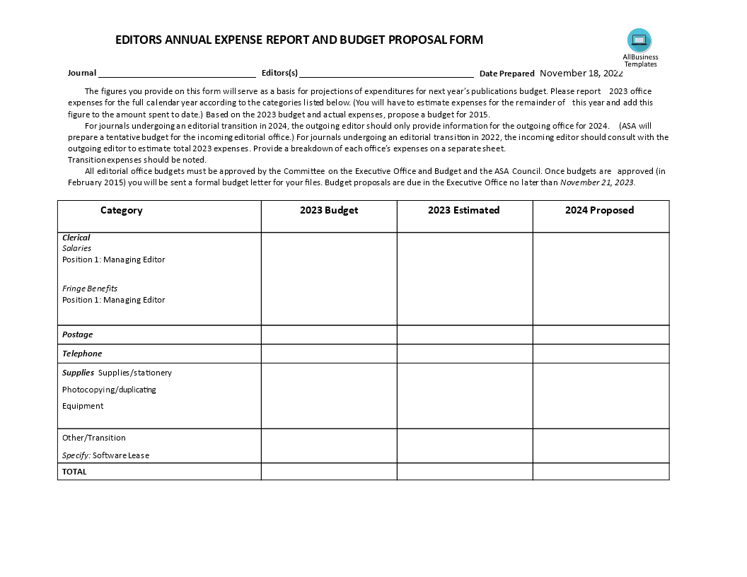 sample annual expense report template
