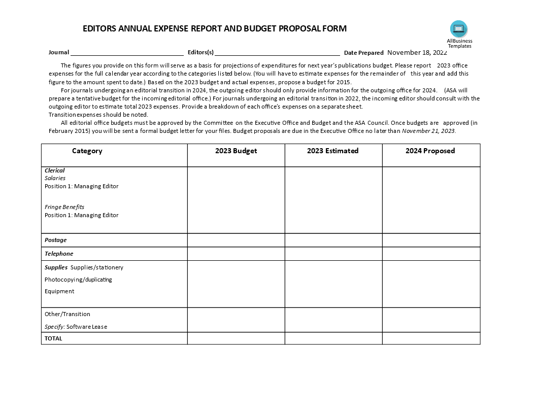 sample annual expense report modèles