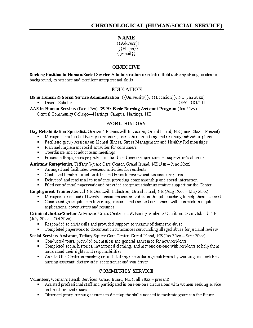 Social Service Administration Curriculum Vitae sample main image