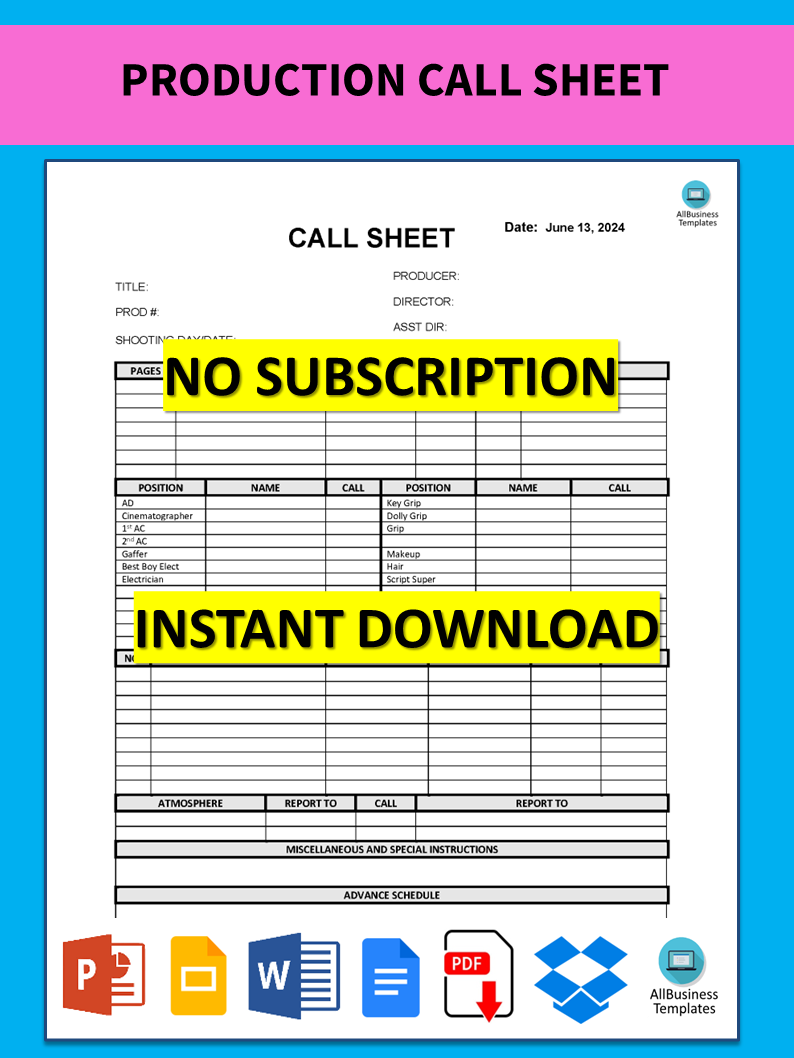 production call sheet template