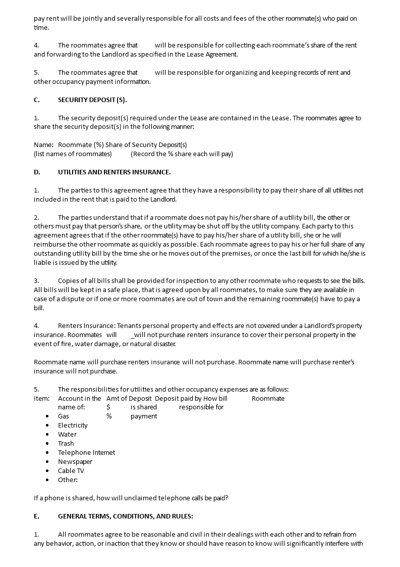 sample roommate agreement form voorbeeld afbeelding 