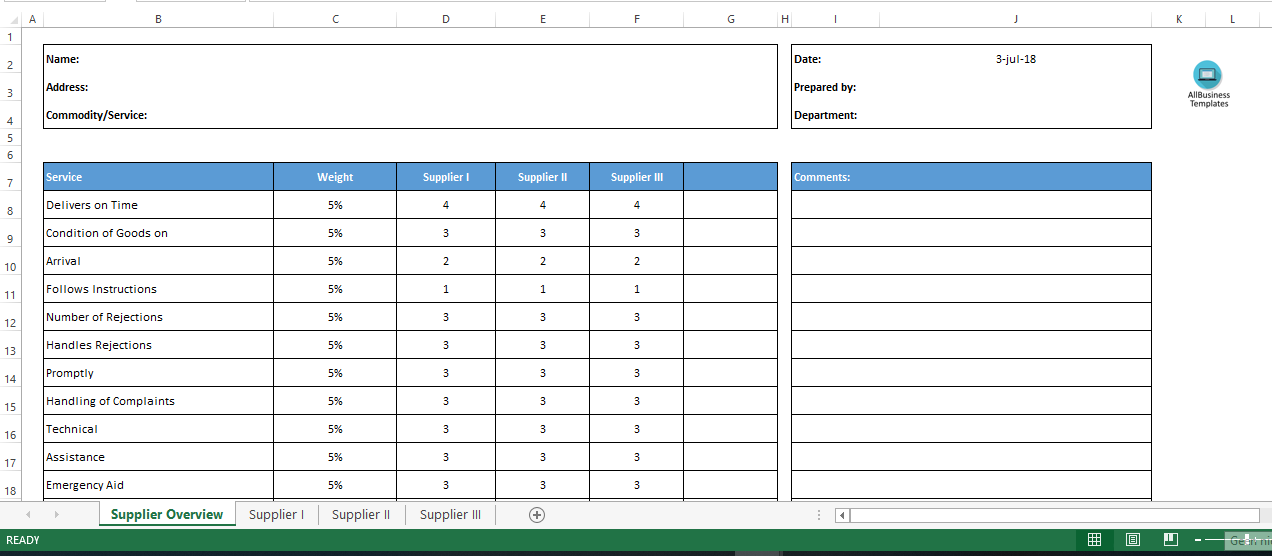 Leveranciersbeoordeling Met Wegingsfactoren Excel Mod le Professionnel