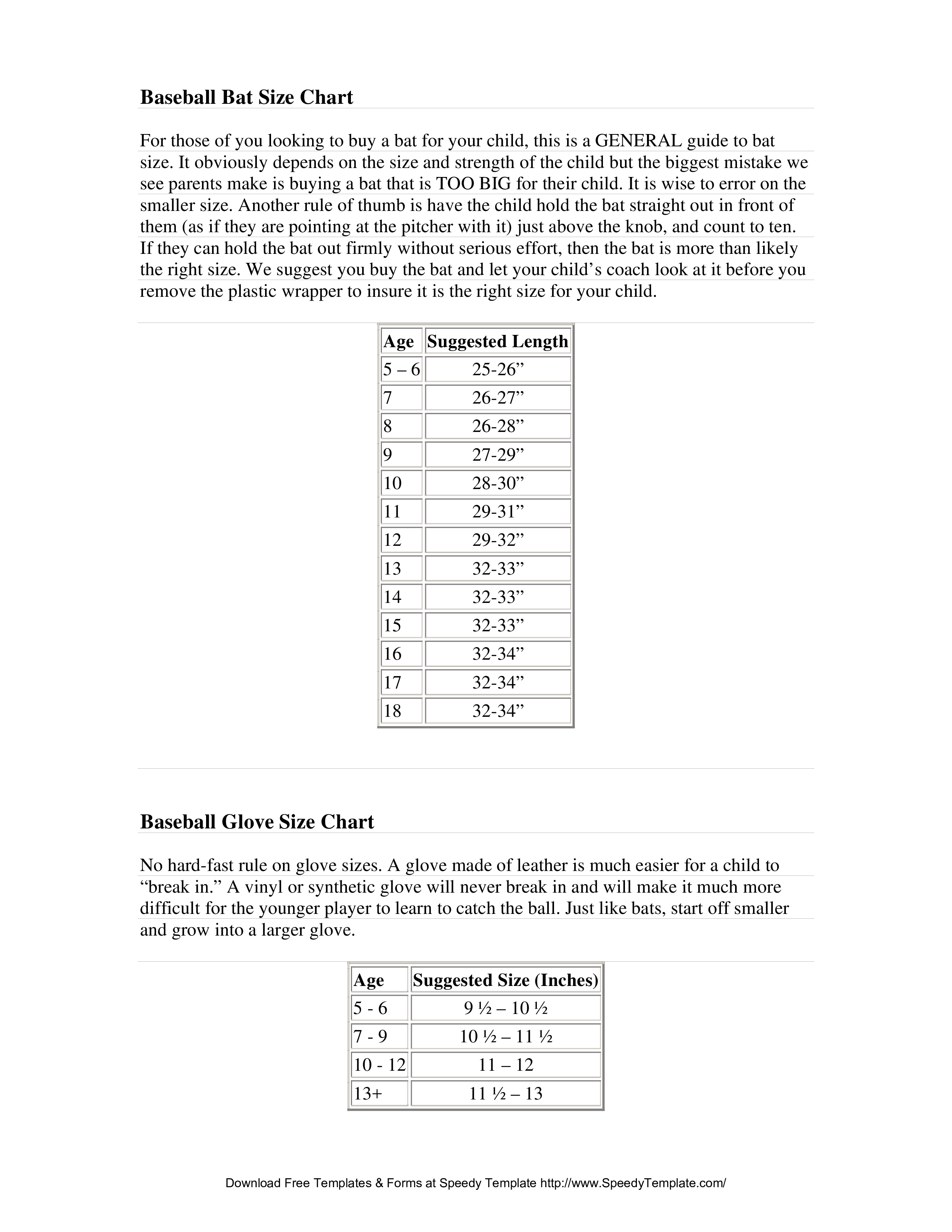 Baseball Bat Size Chart main image