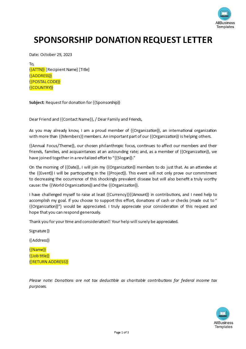 sample donation request letter Hauptschablonenbild