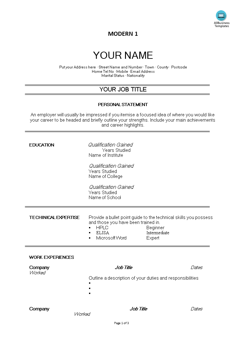 modern resume example plantilla imagen principal