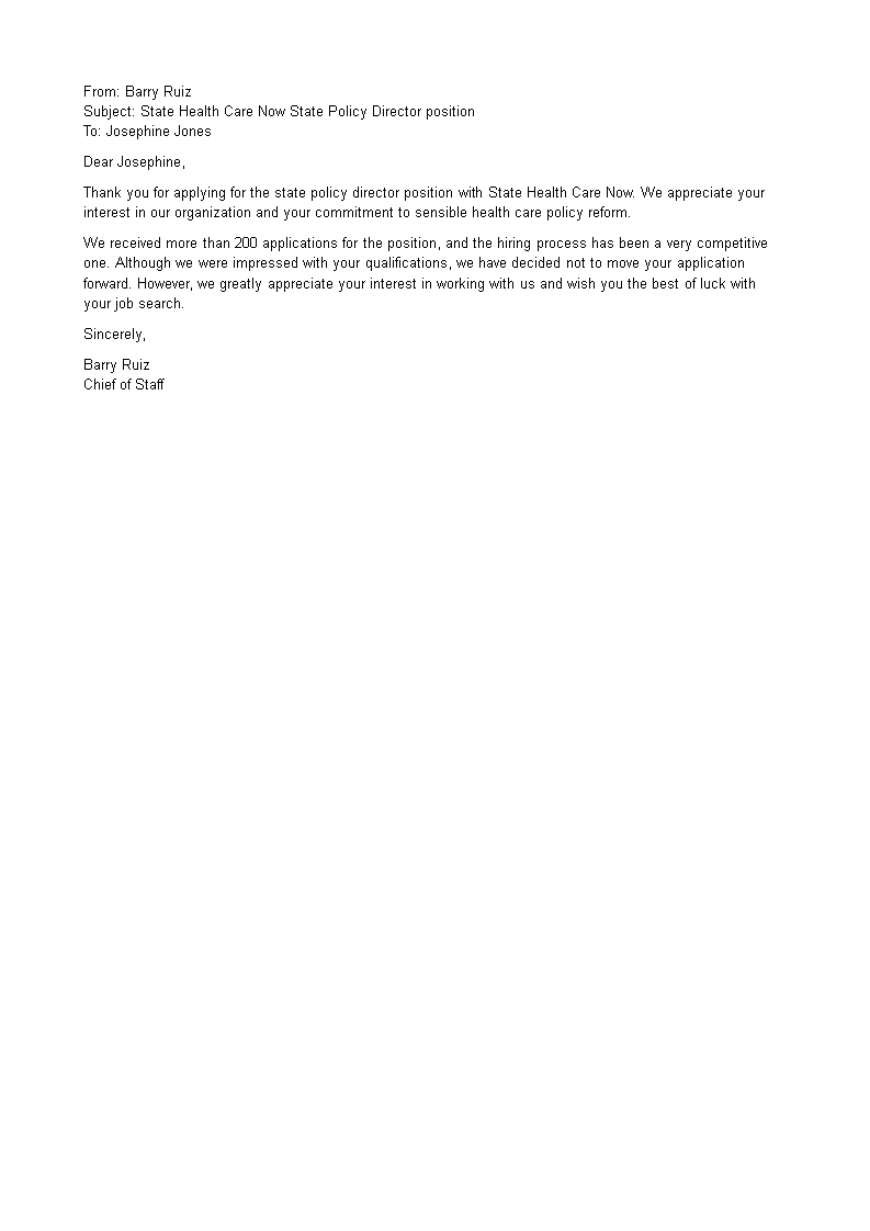 applicant rejection letter email template