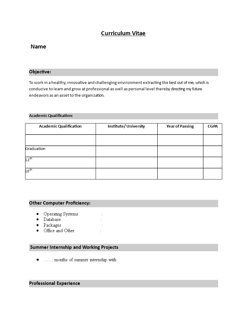 simple resume format for freshers word Hauptschablonenbild