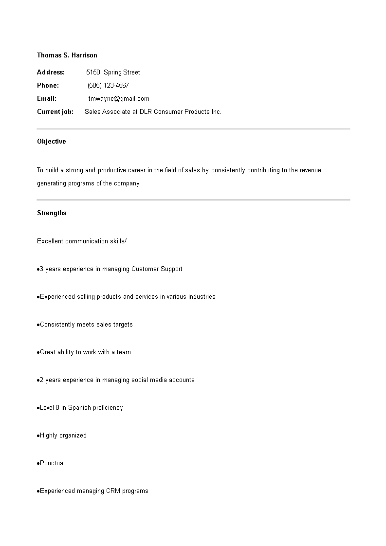 sales associate resume sample Hauptschablonenbild