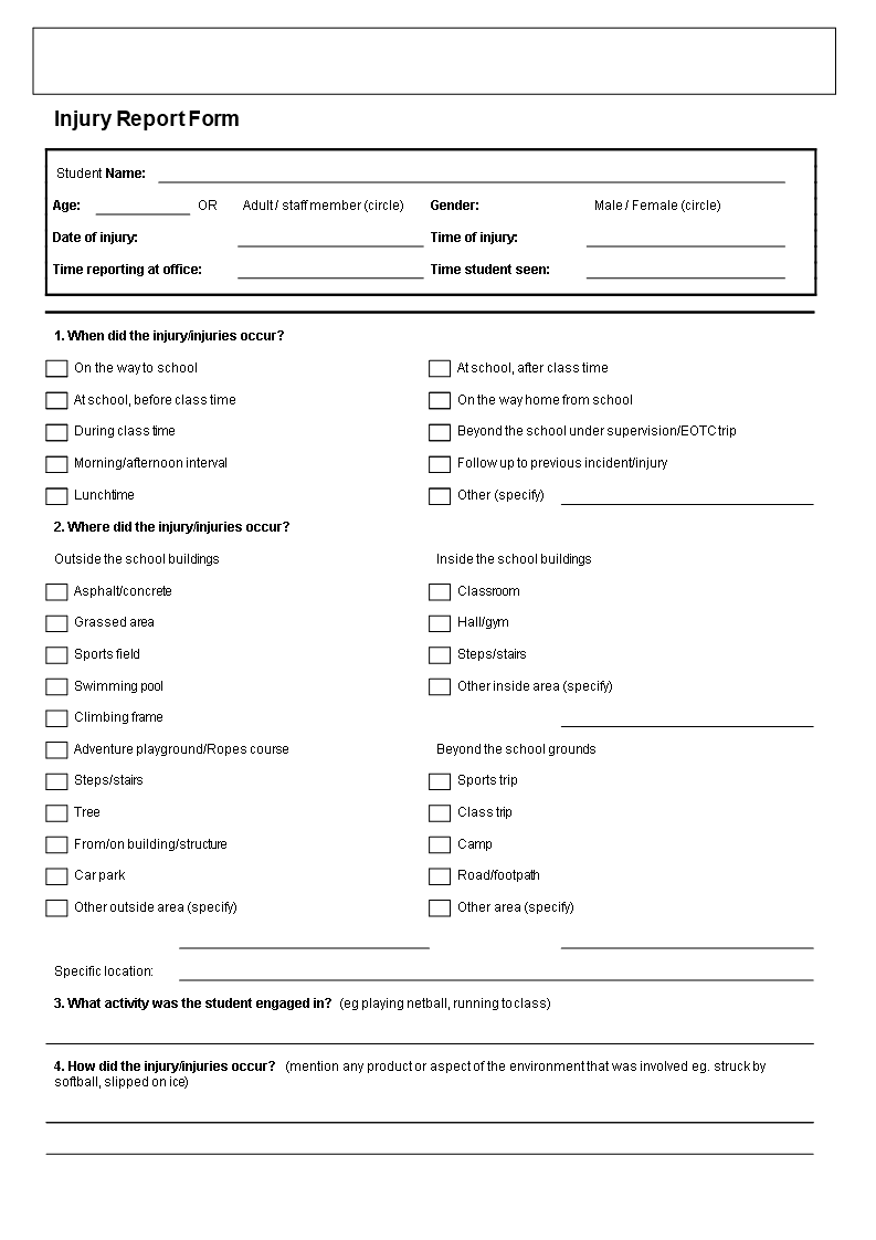 student injury incident report Hauptschablonenbild