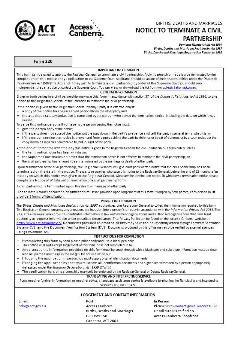 notice to terminate a civil partnership template