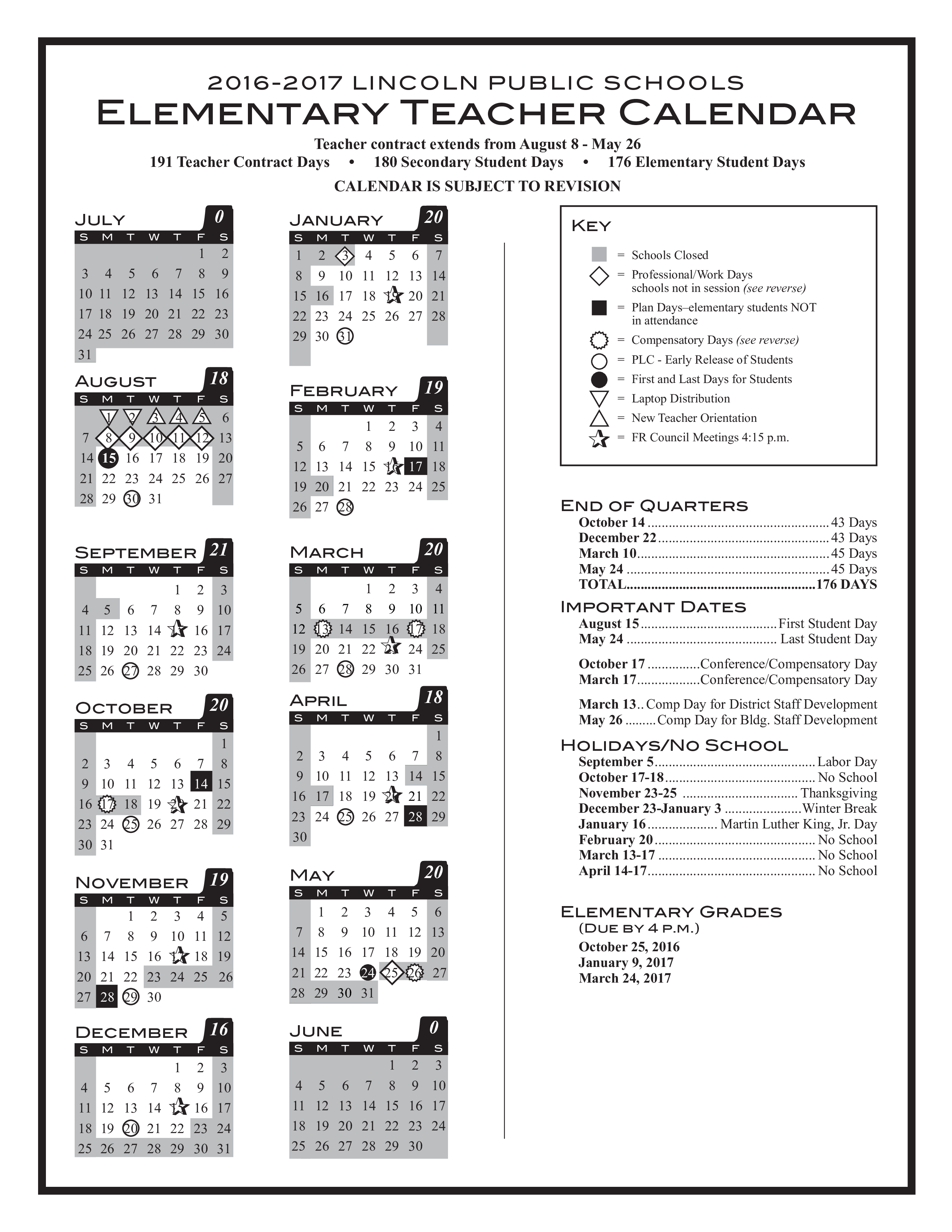 elementary teacher calendar template