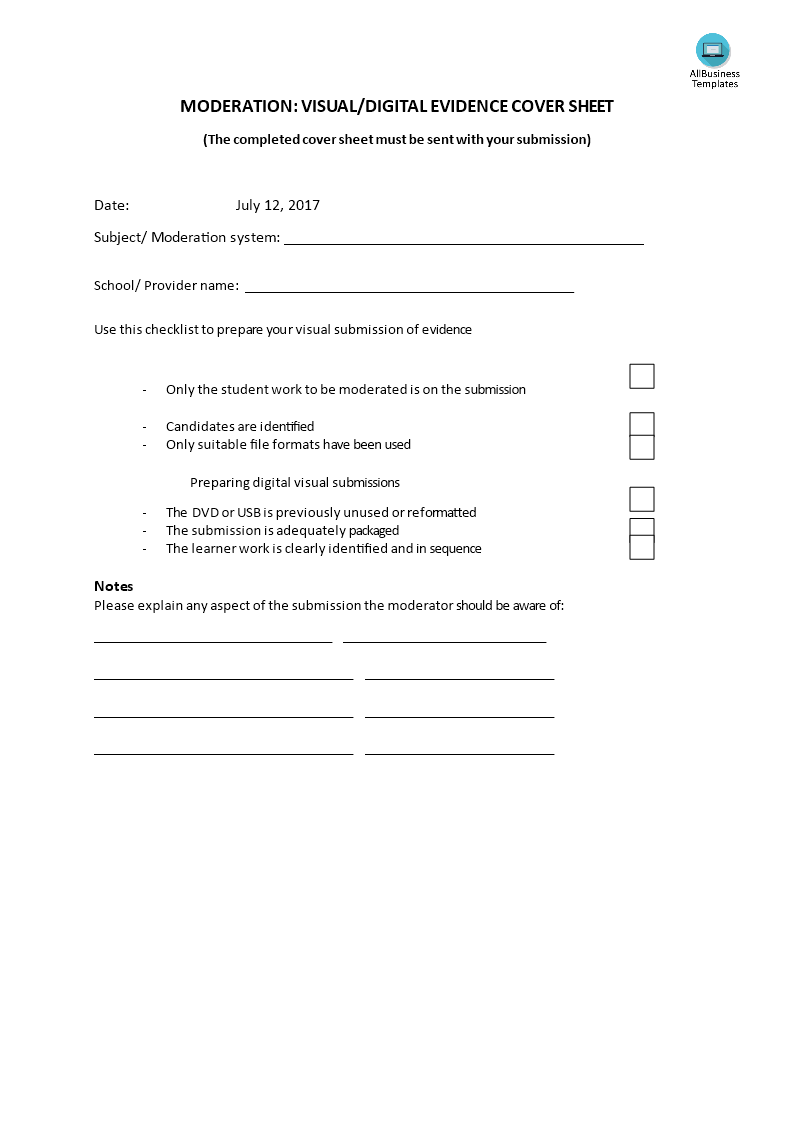 digital evidence cover sheet template voorbeeld afbeelding 