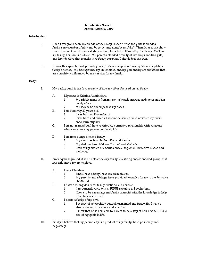 intro outline sample template