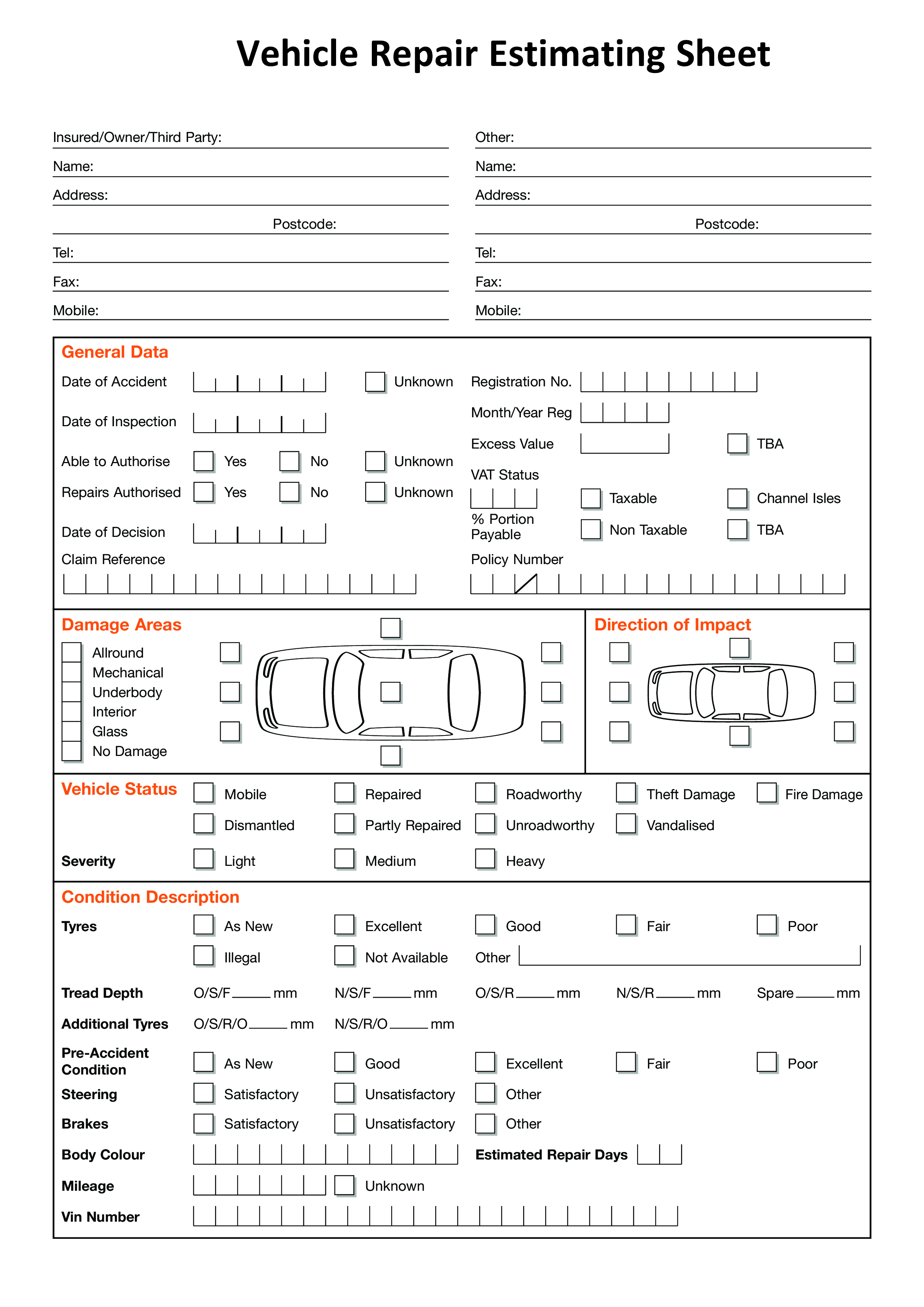 car repair estimate template