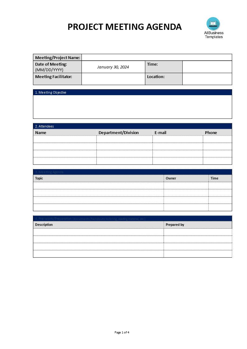 project meeting agenda in word template