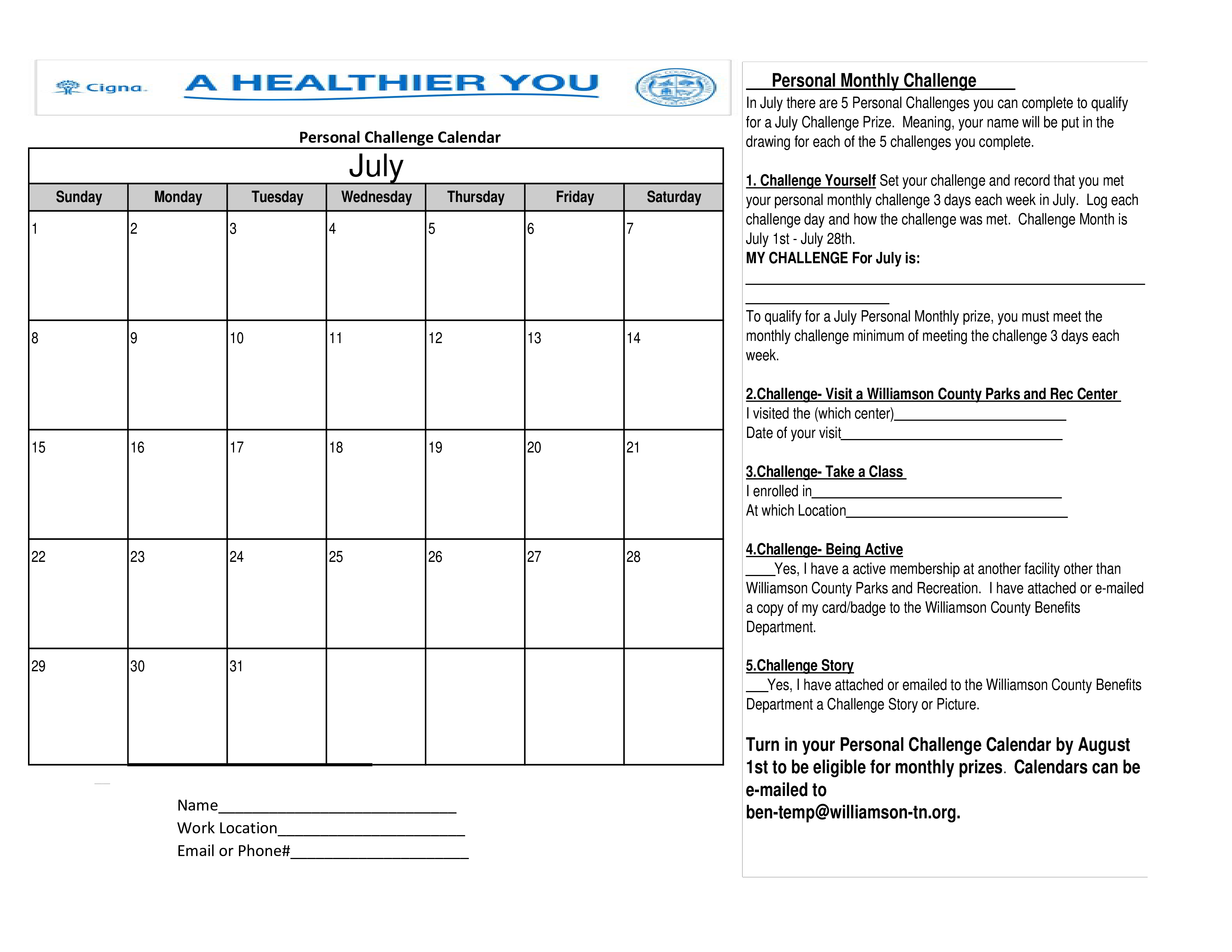 personal monthly challenge calendar template