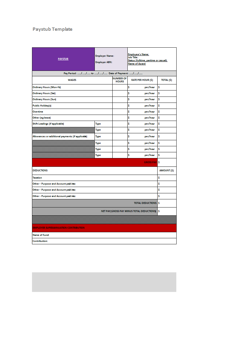 Bonus Paystub Template excel spreadsheet main image